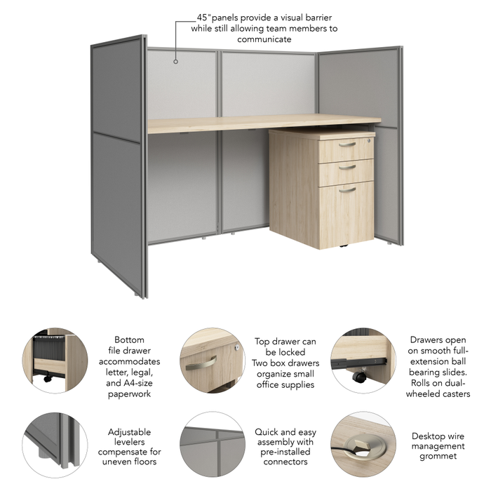 Easy Office 60W Cubicle Desk with File Cabinet and 45H Closed Panels Workstation