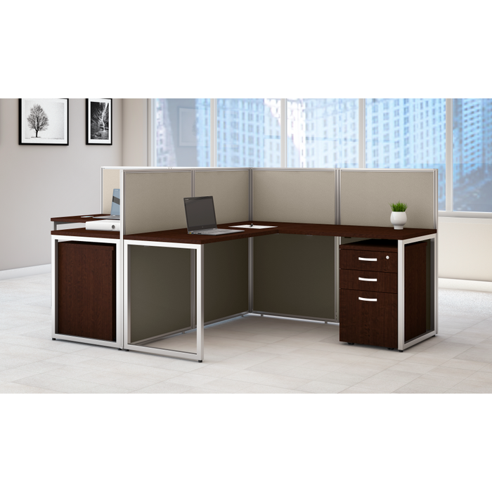 Easy Office 60W Cubicle Desk with File Cabinet and 45H Closed Panels Workstation