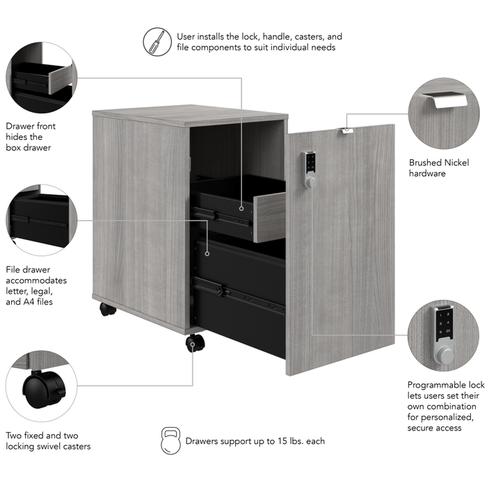 Assure Mobile File Cabinet with Drawers and Keypad Lock