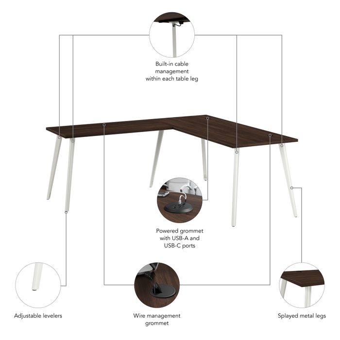 Vista 72W x 30D L Shaped Desk with Splayed Metal Legs
