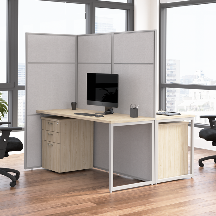 Easy Office 60W 2 Person Cubicle Desk with File Cabinets and 66H Panels