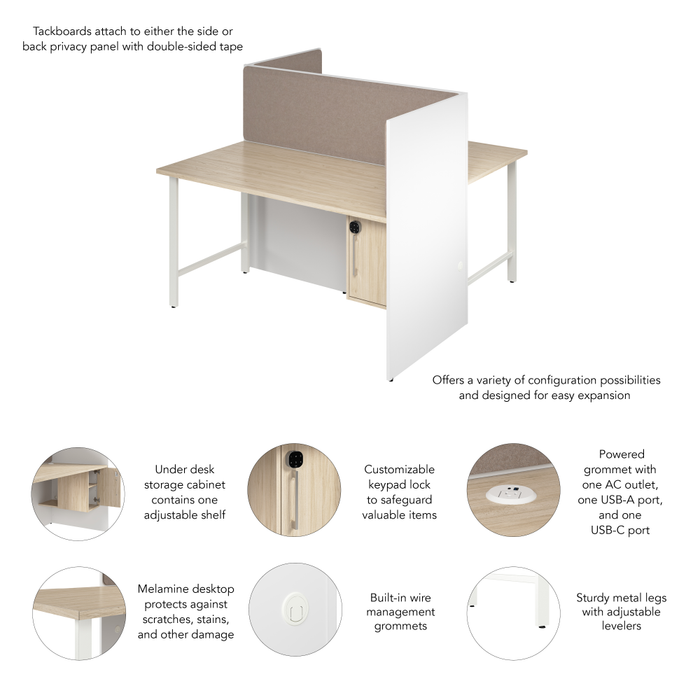 Hustle 60-inch 2 Person Office Cubicles with Locking Storage and Large Tackboards