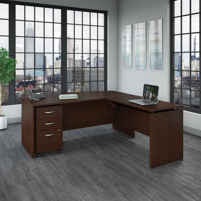 Series C 72W x 36D 3 Position Bow Front Sit to Stand L Shaped Desk with Mobile File Cabinet
