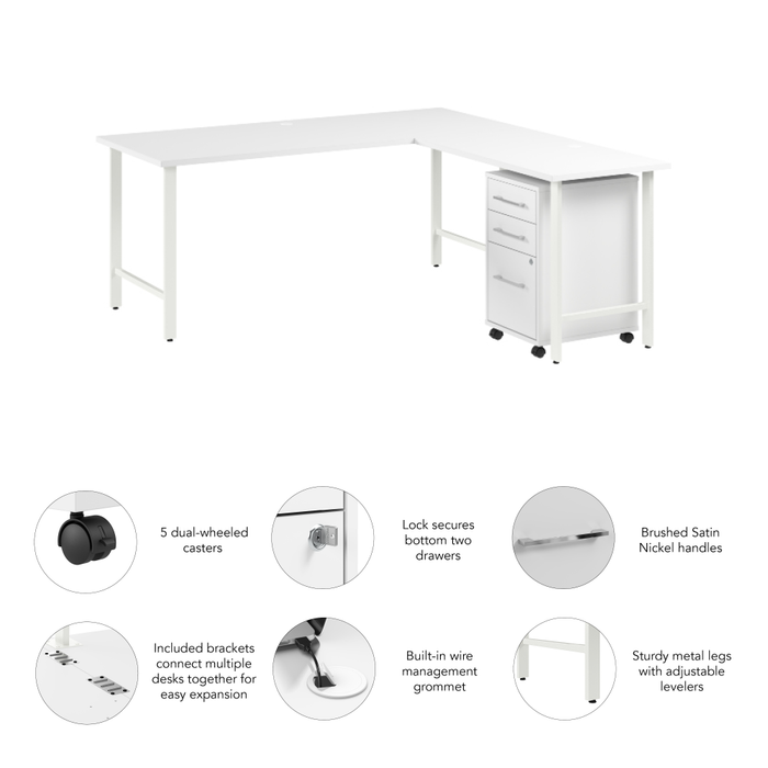 Hustle 72W x 30D L Shaped Computer Desk with 3 Drawer Mobile File Cabinet
