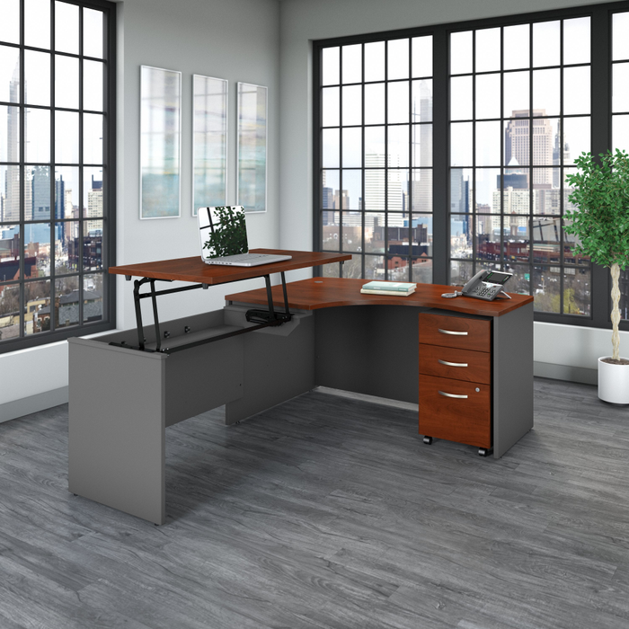 Series C 60W x 43D Left Hand 3 Position Sit to Stand L Shaped Desk with Mobile File Cabinet