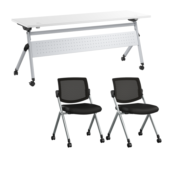 Envision 72W Folding Training Table with Powered Grommets and 2 Chairs
