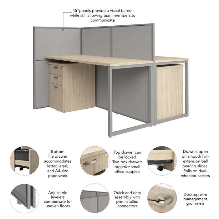 Easy Office 60W 2 Person Cubicle Desk with File Cabinets and 45H Panels