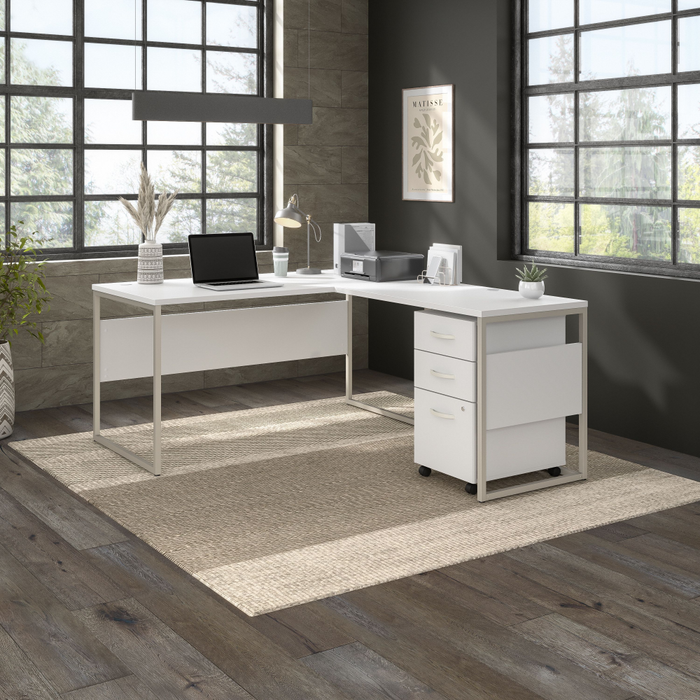Hybrid 60W x 30D L Shaped Table Desk with Mobile File Cabinet
