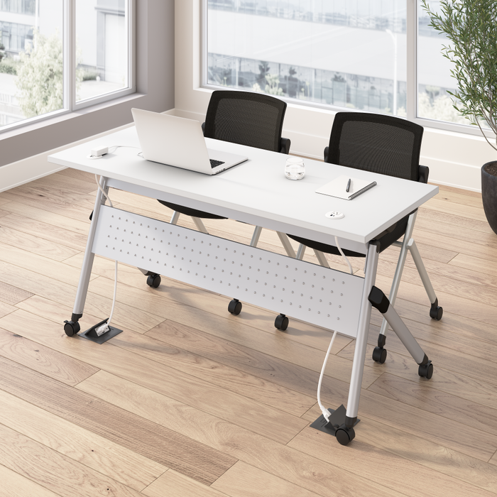 Envision 60W Folding Training Table with Powered Grommets and 2 Chairs