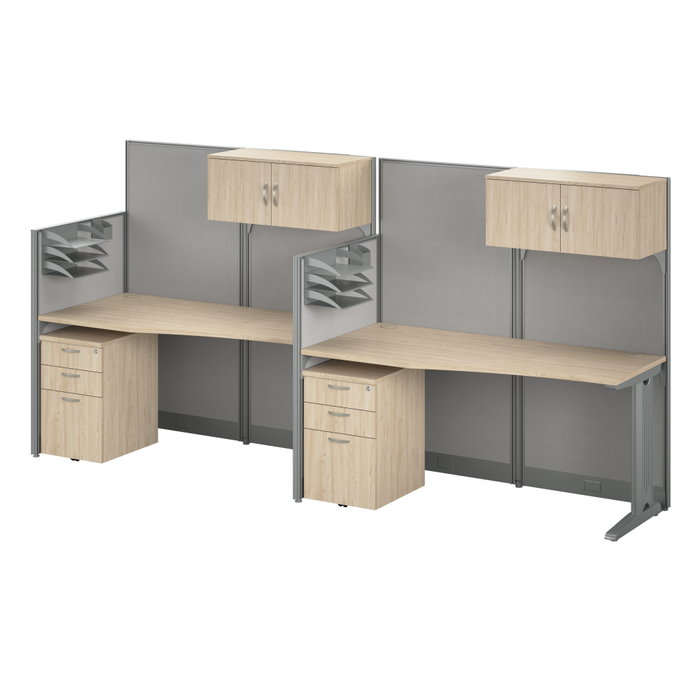 Office in an Hour 2 Person Cubicle Desks with Storage, Drawers, and Organizers
