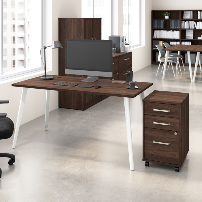 Vista 60W Desk with Splayed Metal Legs and 3 Drawer Mobile File Cabinet