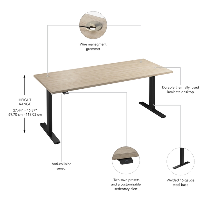 Move 60 Series 72W x 30D Electric Height Adjustable Standing Desk