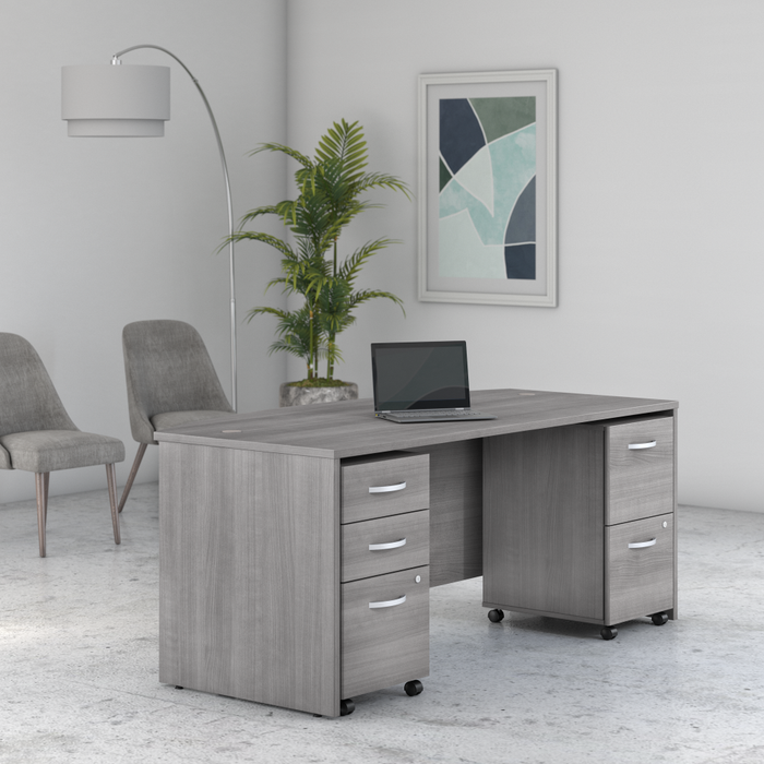Studio C 72W x 36D Bow Front Desk with Mobile File Cabinets