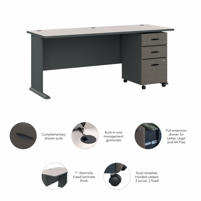 Series A 72W Desk with Mobile File Cabinet
