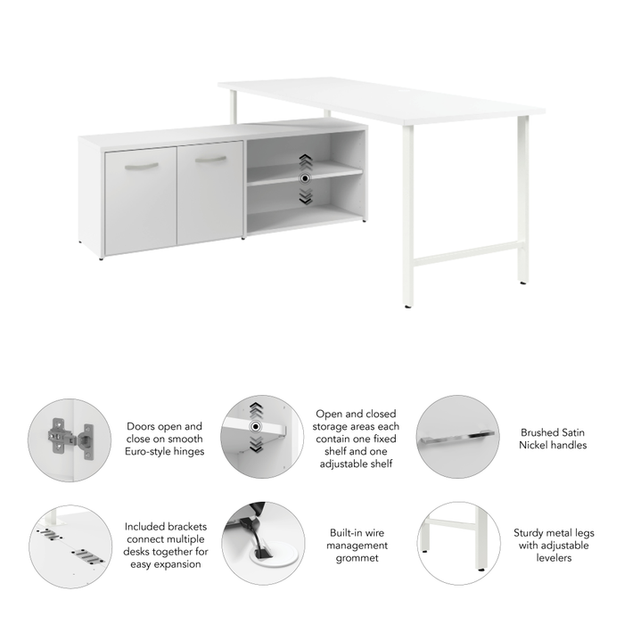 Hustle 72W x 30D Computer Desk and Low Storage Cabinet with Doors and Shelves