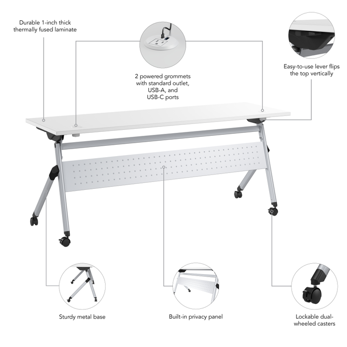 Envision 72W Folding Training Table with Powered Grommets