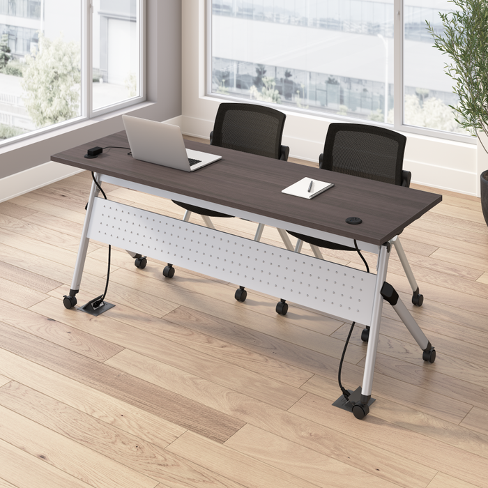 Envision 72W Folding Training Table with Powered Grommets and 2 Chairs