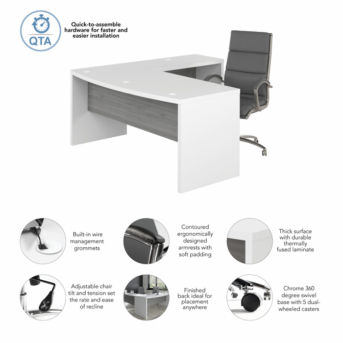 Echo 72W Bow Front L Shaped Desk and Chair Set