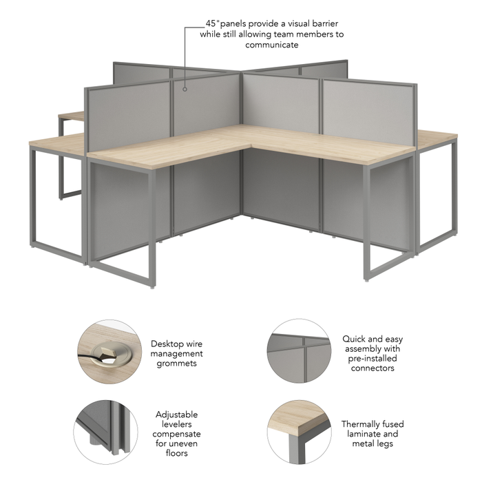 Easy Office 60W 4 Person L Shaped Cubicle Desk Workstation with 45H Panels