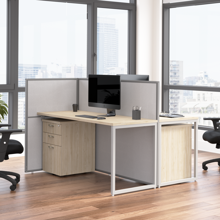 Easy Office 60W 2 Person Cubicle Desk with File Cabinets and 45H Panels