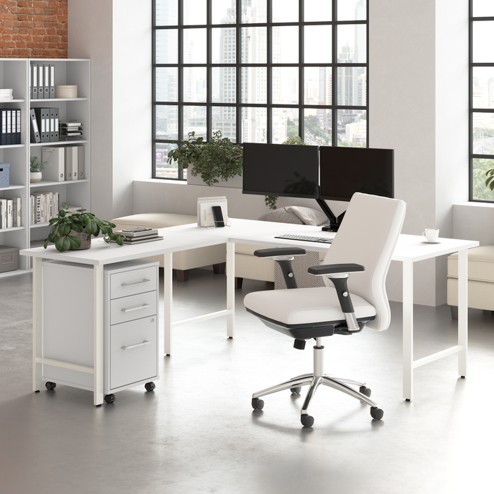 Hustle 72W x 30D L Shaped Computer Desk with 3 Drawer Mobile File Cabinet