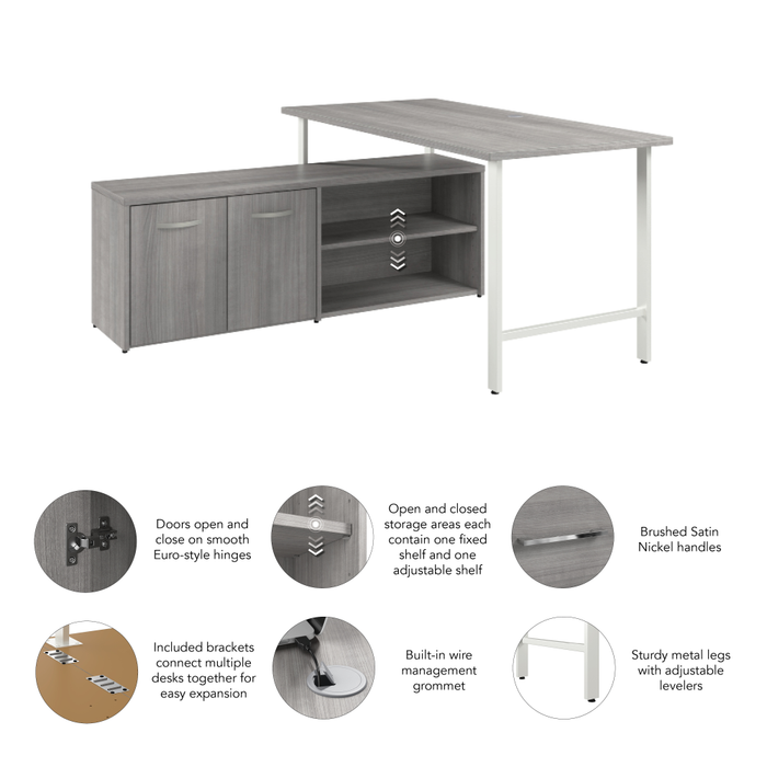 Hustle 60W x 30D Computer Desk and Low Storage Cabinet with Doors and Shelves