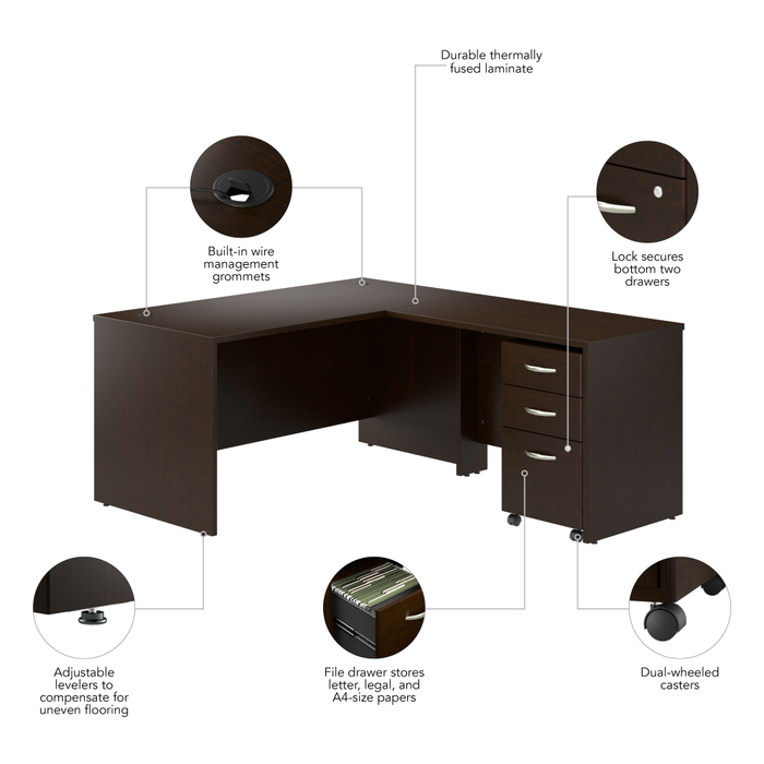 Series C 60W L Shaped Desk with 42W Return and Mobile File Cabinet