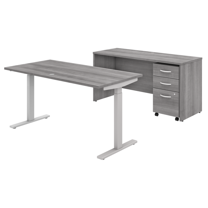 Studio C 60W x 30D Height Adjustable Standing Desk, Credenza and Mobile File Cabinet