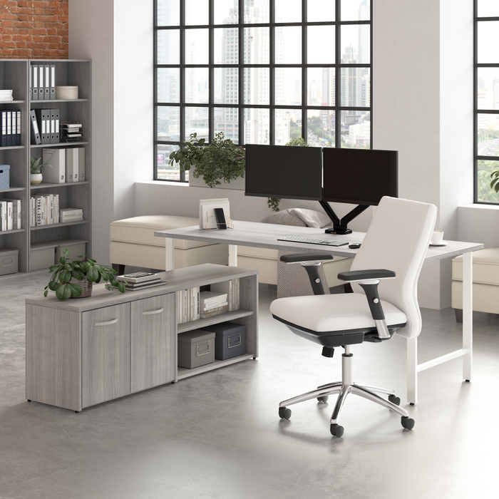 Hustle 72W x 30D Computer Desk and Low Storage Cabinet with Doors and Shelves