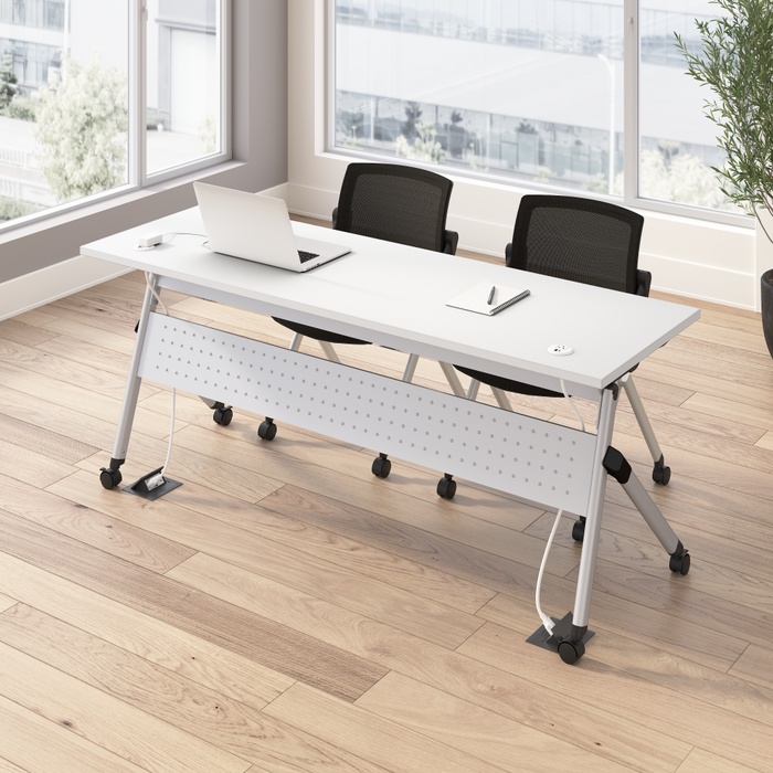 Envision 72W Folding Training Table with Powered Grommets and 2 Chairs