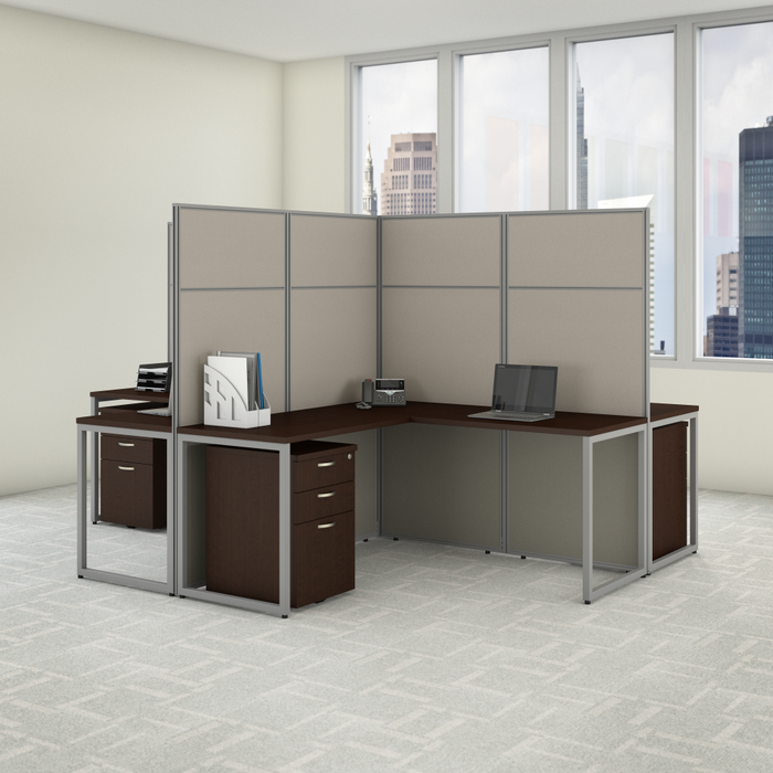 Easy Office 60W 4 Person L Shaped Cubicle Desk with Drawers and 66H Panels