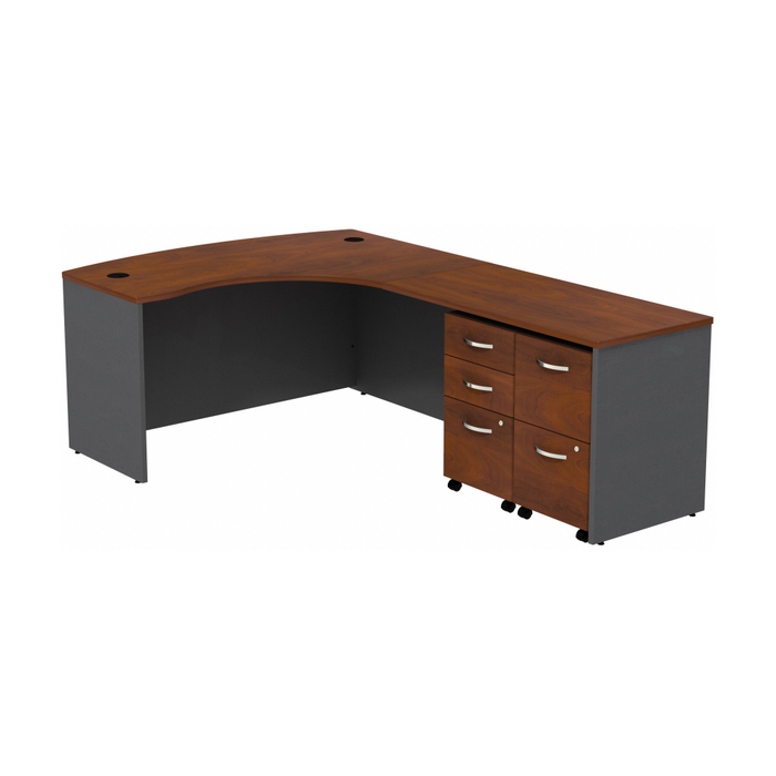 Series C Bow Front Right Handed L Shaped Desk with 2 Mobile Pedestals