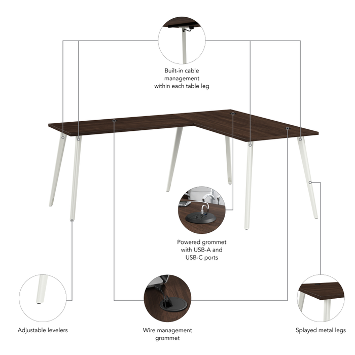 Vista 60W x 30D L Shaped Desk with Splayed Metal Legs