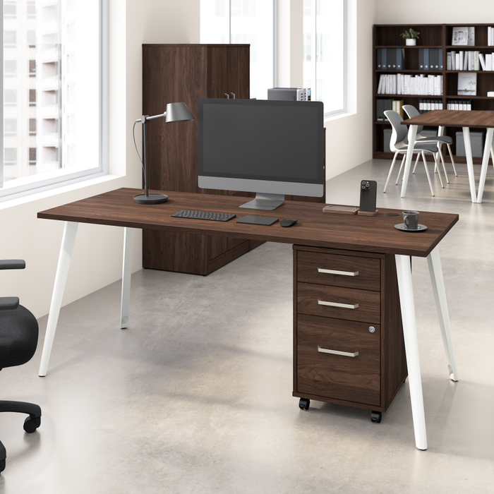Vista 72W Desk with Splayed Metal Legs and 3 Drawer Mobile File Cabinet
