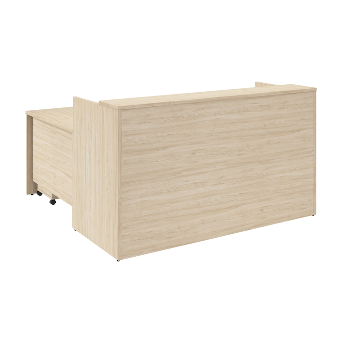 Arrive 72W x 72D L Shaped Reception Desk with Shelf and Mobile File Cabinet