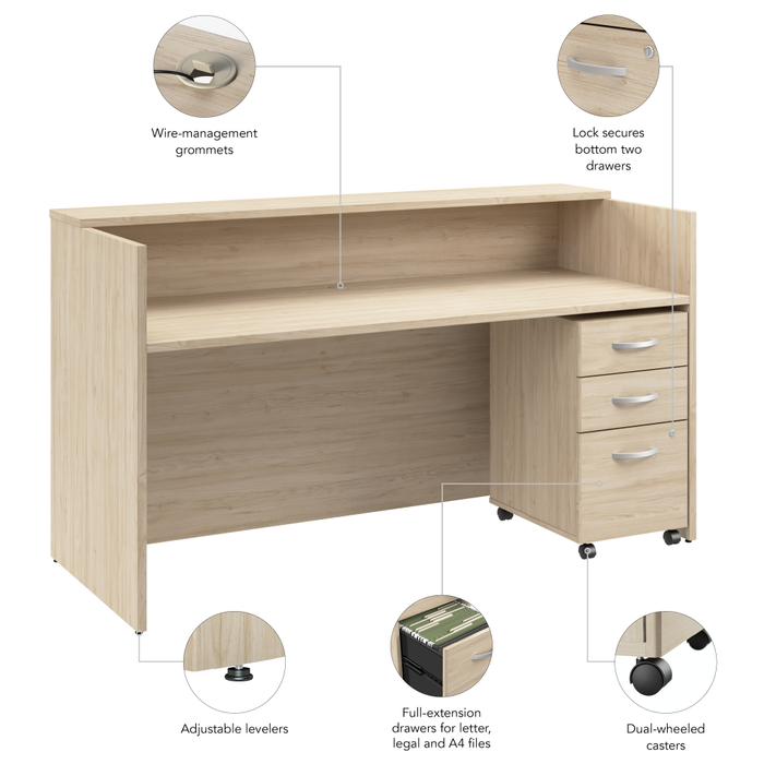 Arrive 72W x 30D Reception Desk with Shelf and Mobile File Cabinet