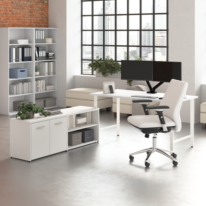 Hustle 60W x 30D Computer Desk and Low Storage Cabinet with Doors and Shelves