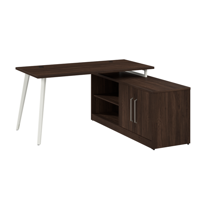 Vista 60W L Shaped Desk with Splayed Metal Legs and Low Storage Cabinet