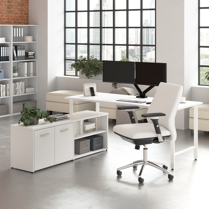 Hustle 72W x 30D Computer Desk and Low Storage Cabinet with Doors and Shelves