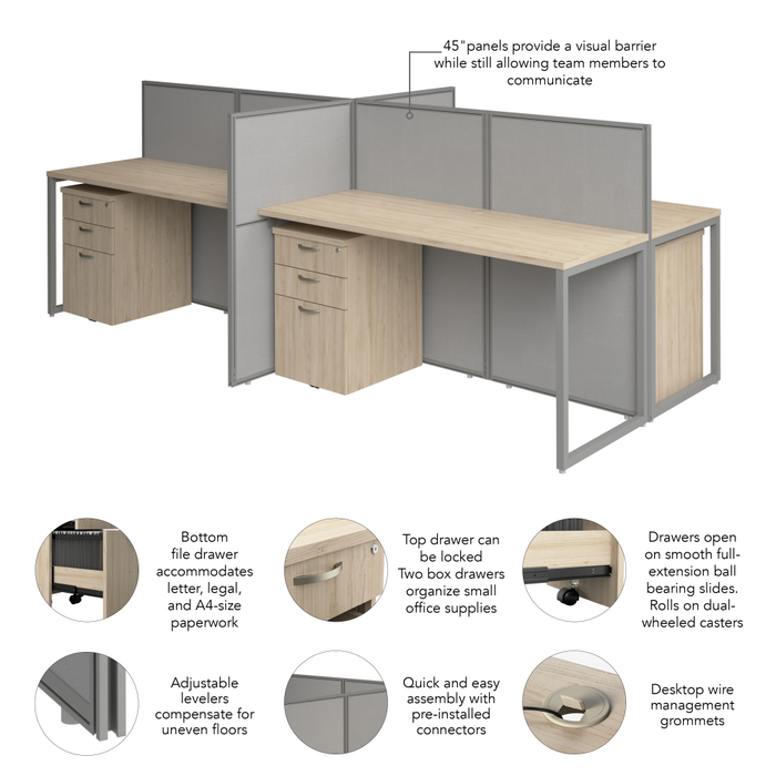 Easy Office 60-inch 4 Person Cubicle Desk with Drawers and Low Panels