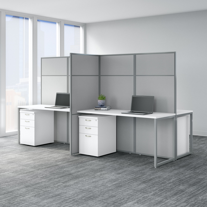 Easy Office 60W 4 Person Cubicle Desk with File Cabinets and 66H Panels