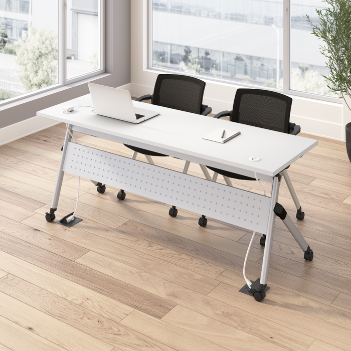 Envision 72W Training Table with Powered Grommets and 2 Chairs with Arms