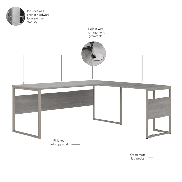 Hybrid 72W x 30D L Shaped Table Desk with Metal Legs