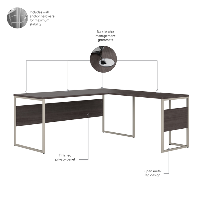 Hybrid 72W x 30D L Shaped Table Desk with Metal Legs