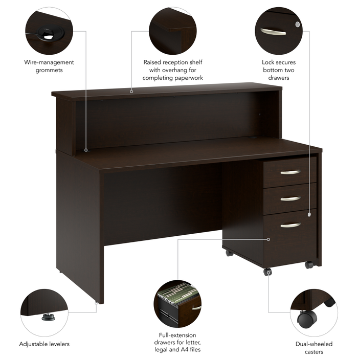 Arrive 60W x 30D Reception Desk with Shelf and Mobile File Cabinet