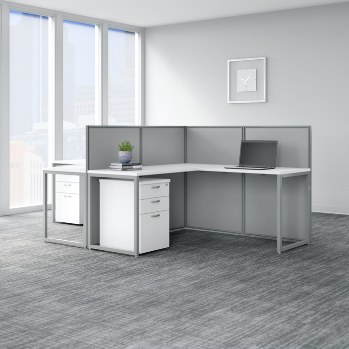 Easy Office 60-inch 2 Person L Shaped Cubicle Desk with Drawers and Low Panels