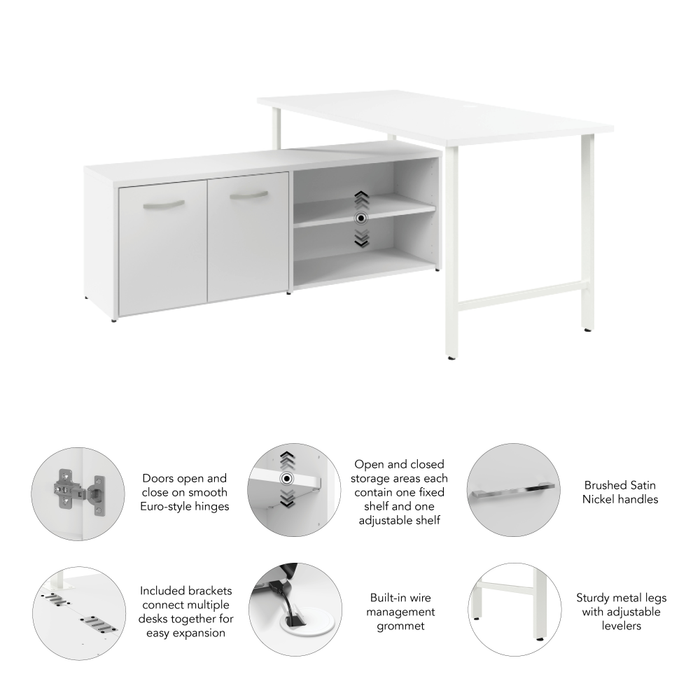 Hustle 60W x 30D Computer Desk and Low Storage Cabinet with Doors and Shelves