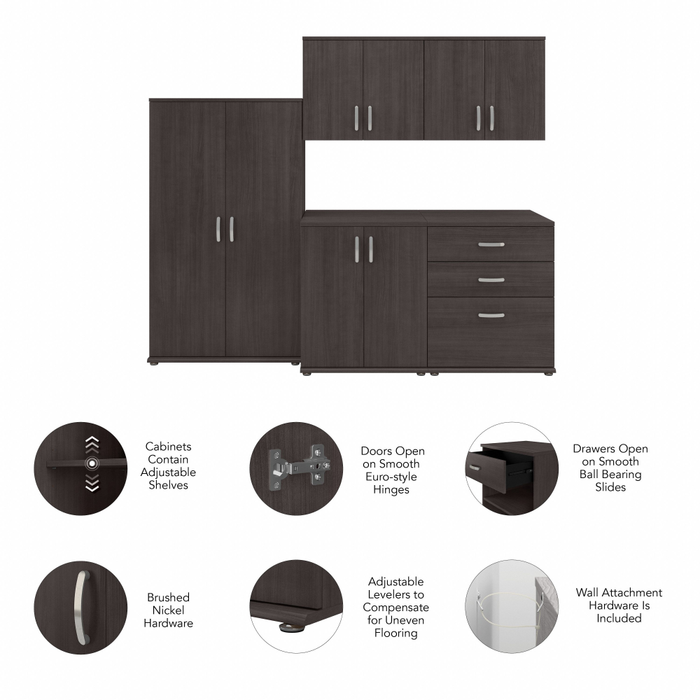Universal 92W 5 Piece Modular Storage Set with Floor and Wall Cabinets