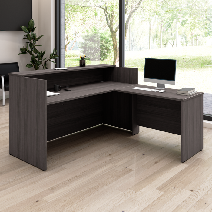 Arrive 72W x 72D L Shaped Reception Desk with Shelf