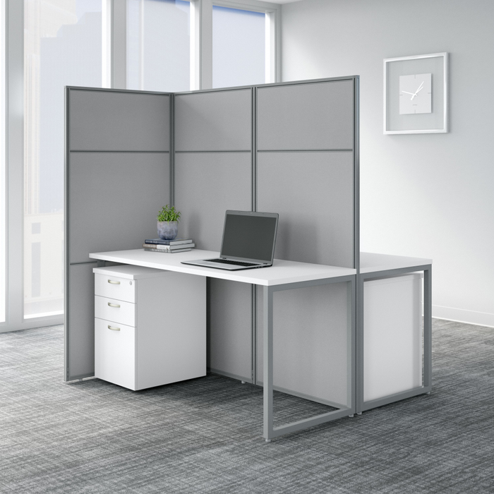 Easy Office 60W 2 Person Cubicle Desk with File Cabinets and 66H Panels